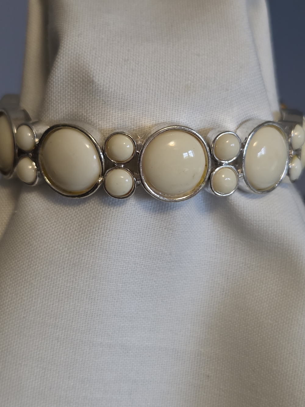 Napier Silver-Tone White Round Cabochon Link Stretch Bracelet
